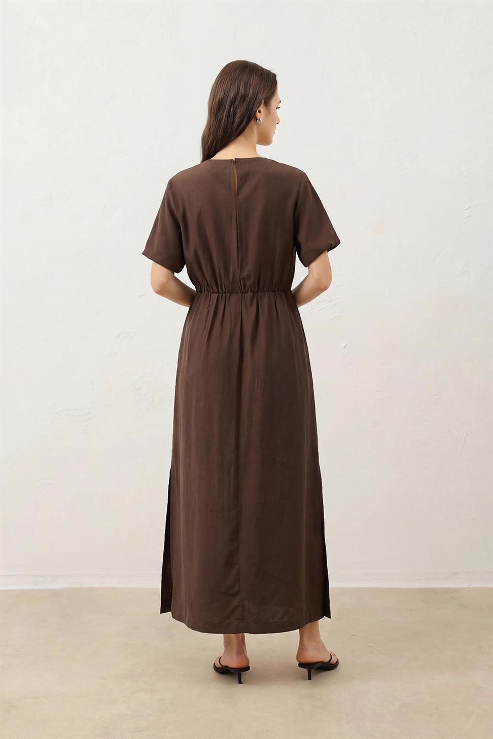 Womens Midi Balloon-Sleeve Dress