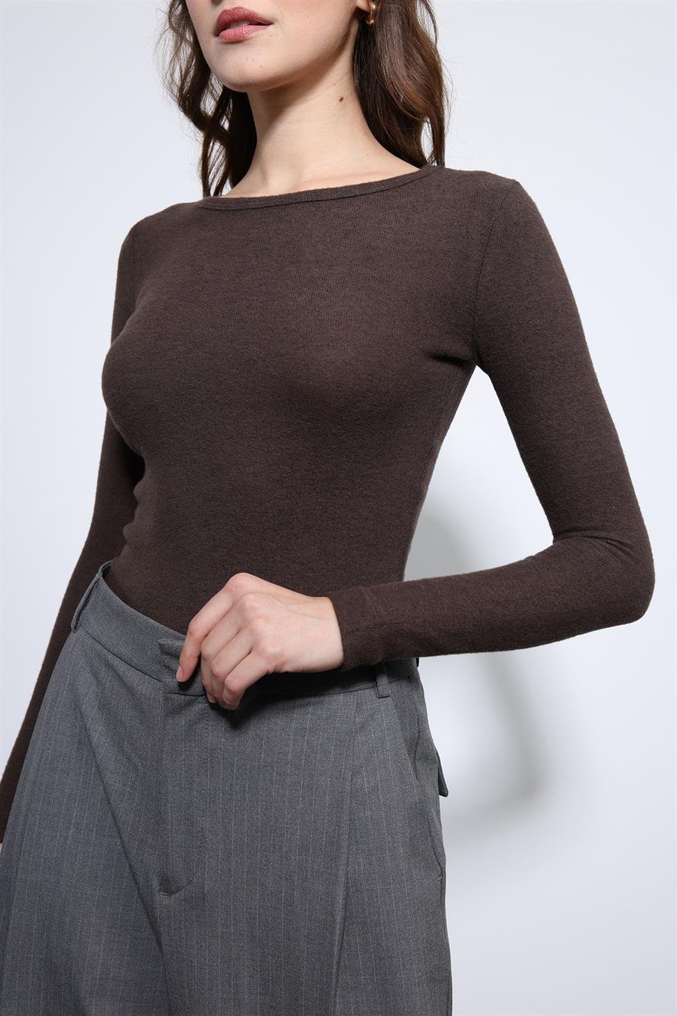 Antioch Kahve Basic Uzun Kollu T-Shirt