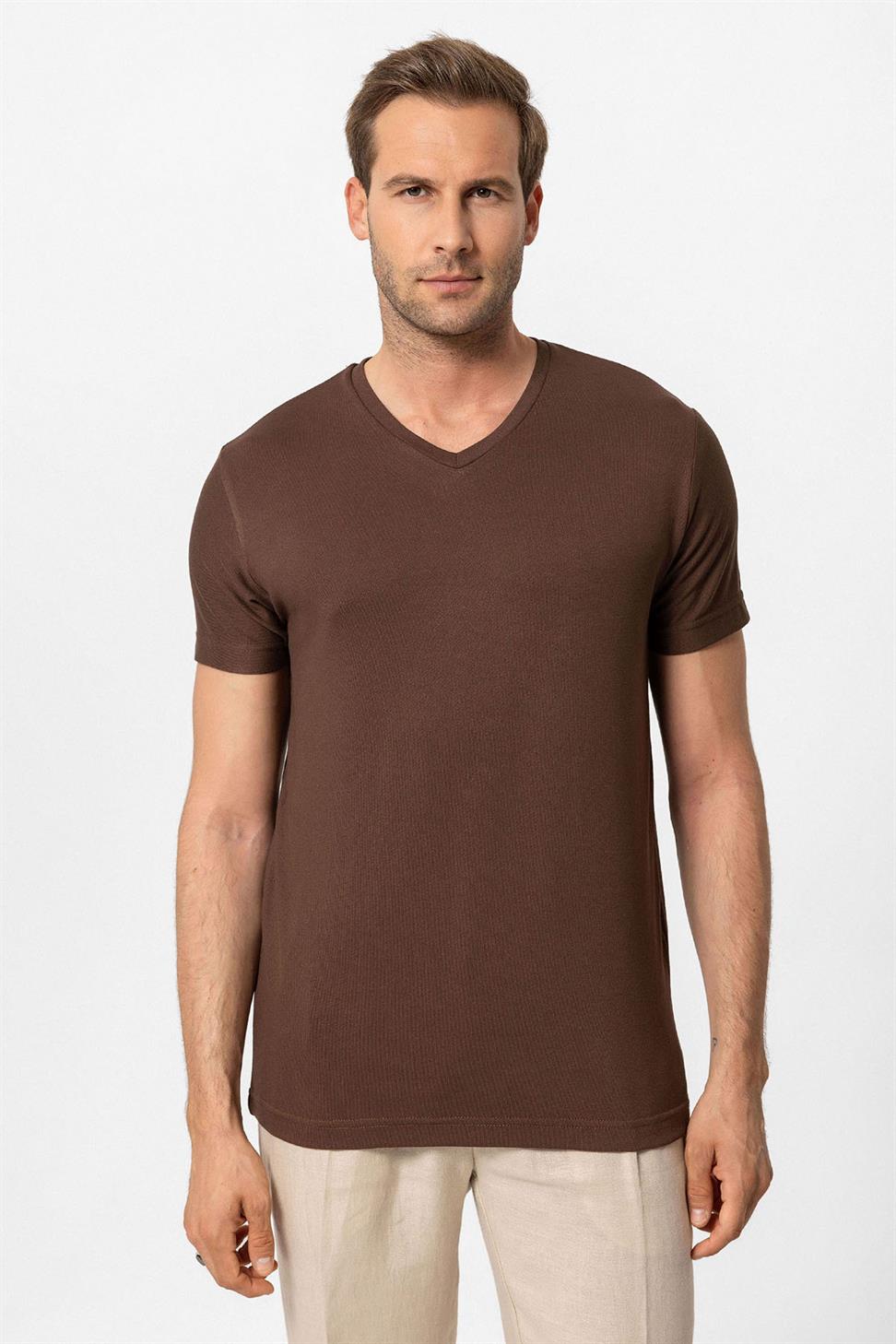 تي شيرت رجالي أساسي برقبة على شكل حرف V