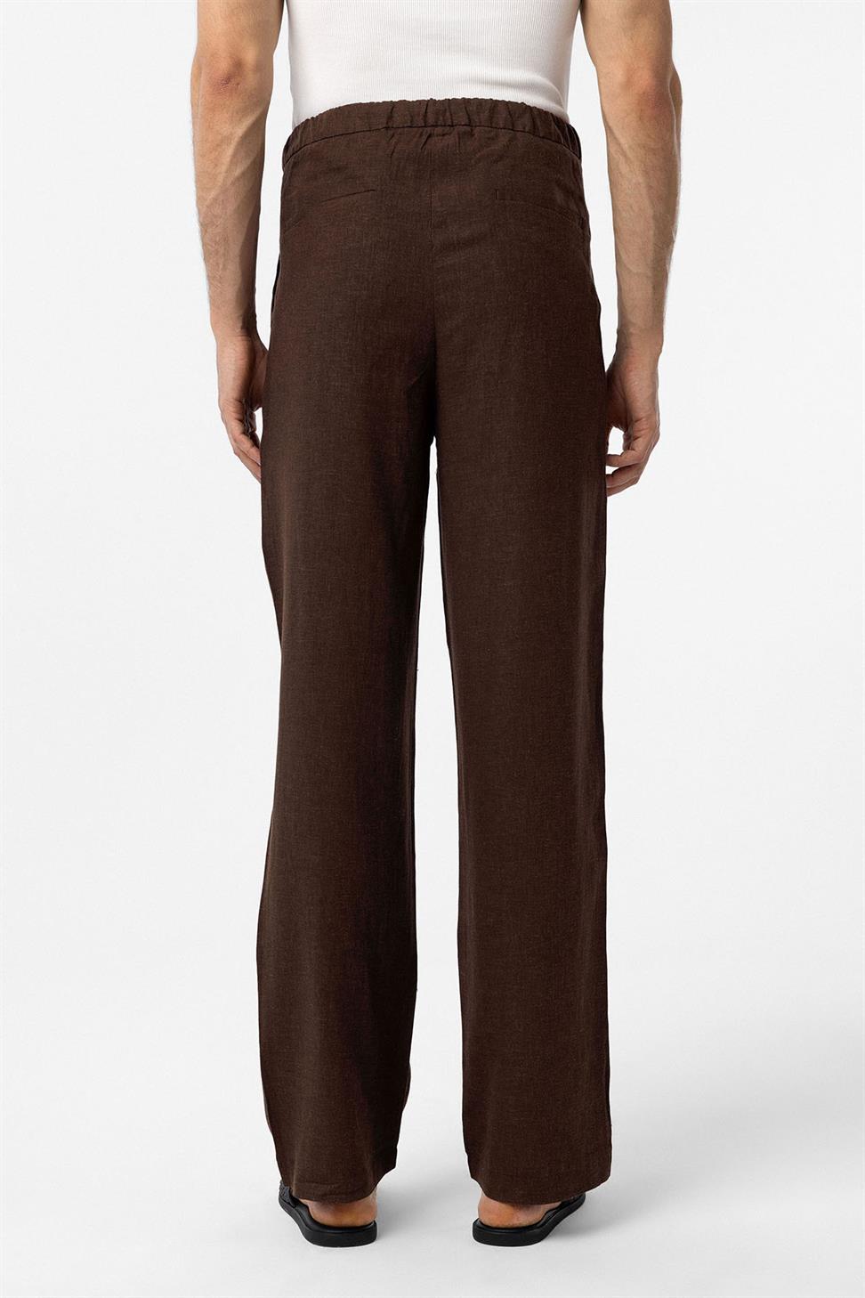 بنطلون رجالي فضفاض من مزيج الكتان للرجال برباط خصر