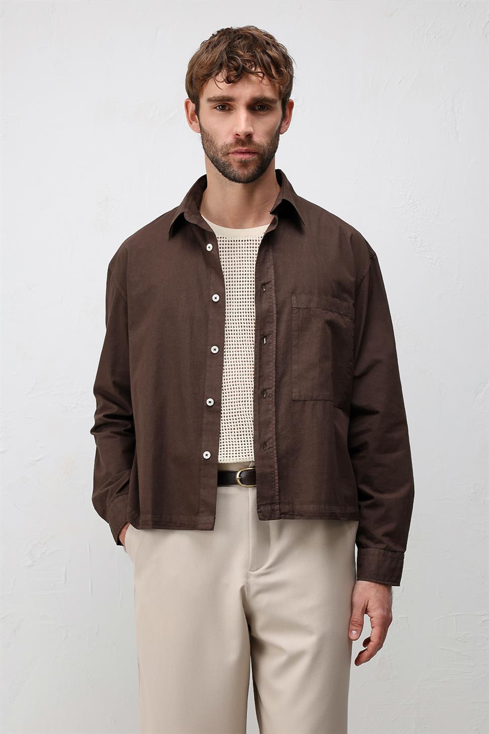 Antioch Kahve Boxy Fit Erkek Gömlek