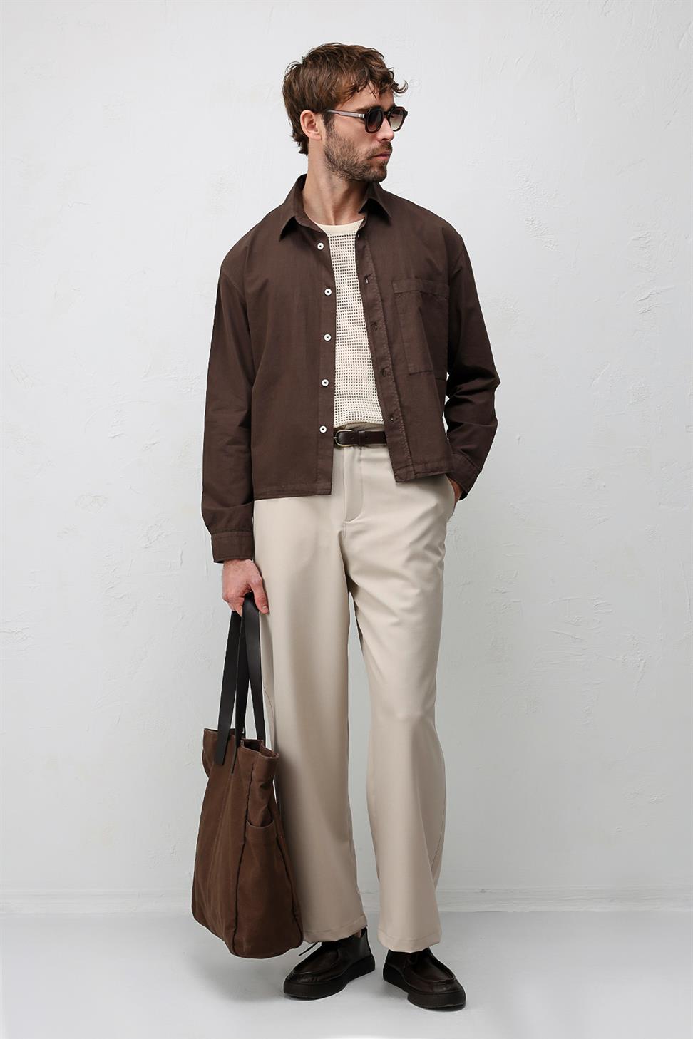 Antioch Kahve Boxy Fit Erkek Gömlek