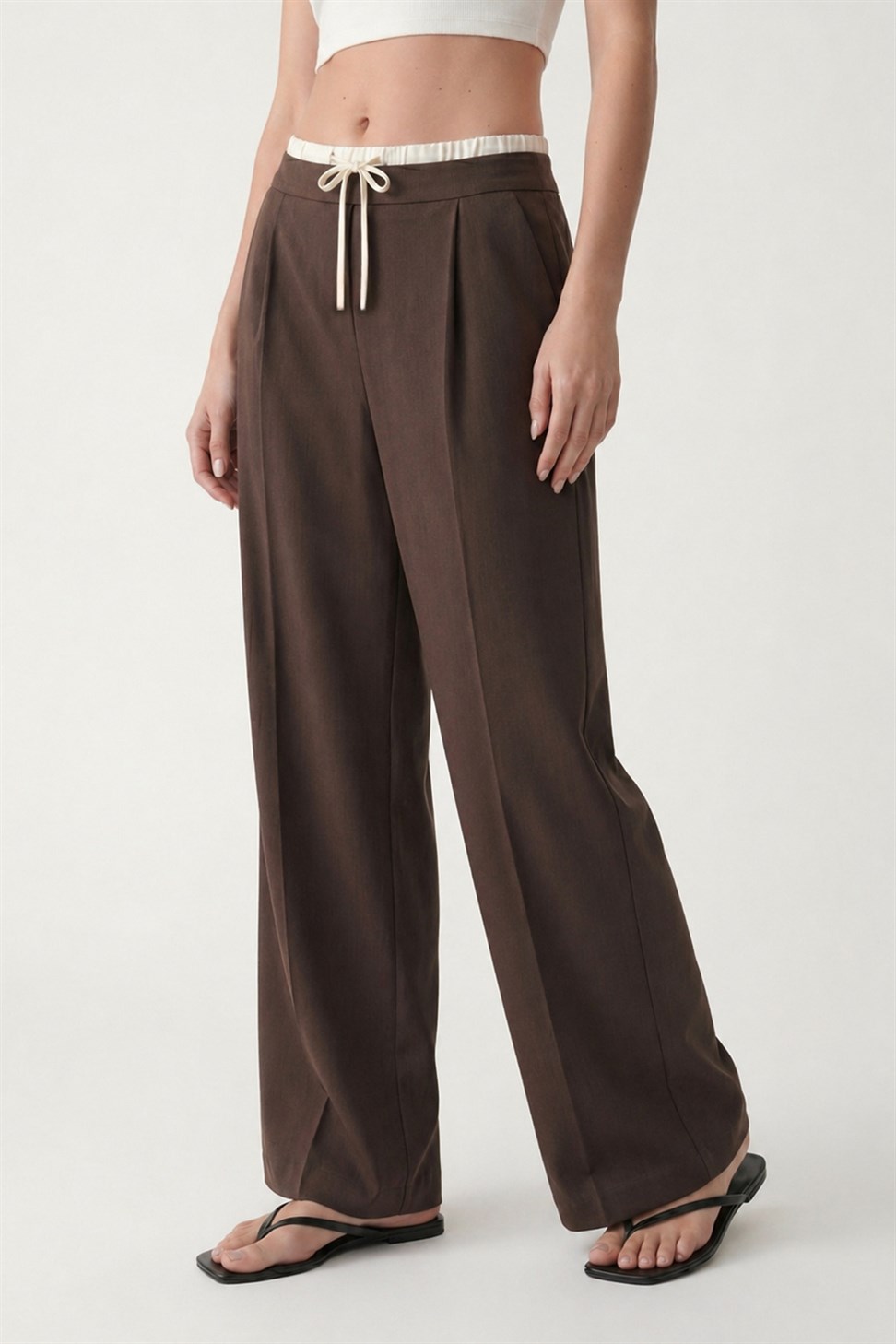 Antioch Kahve Çift Bel Bantlı Kadın Pantolon