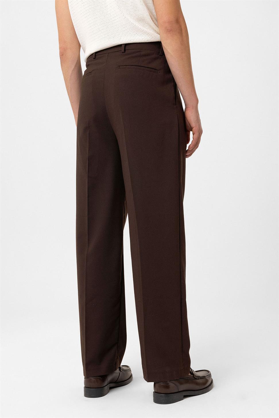 Antioch Kahve Çift Pileli Baggy Fit Erkek Pantolon