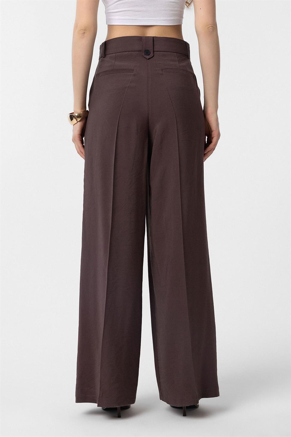 Antioch Kahve Çift Pilili Kadın Pantolon