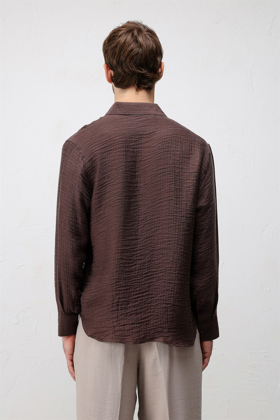 Antioch Kahve Crinkled Relax Fit Erkek Gömlek