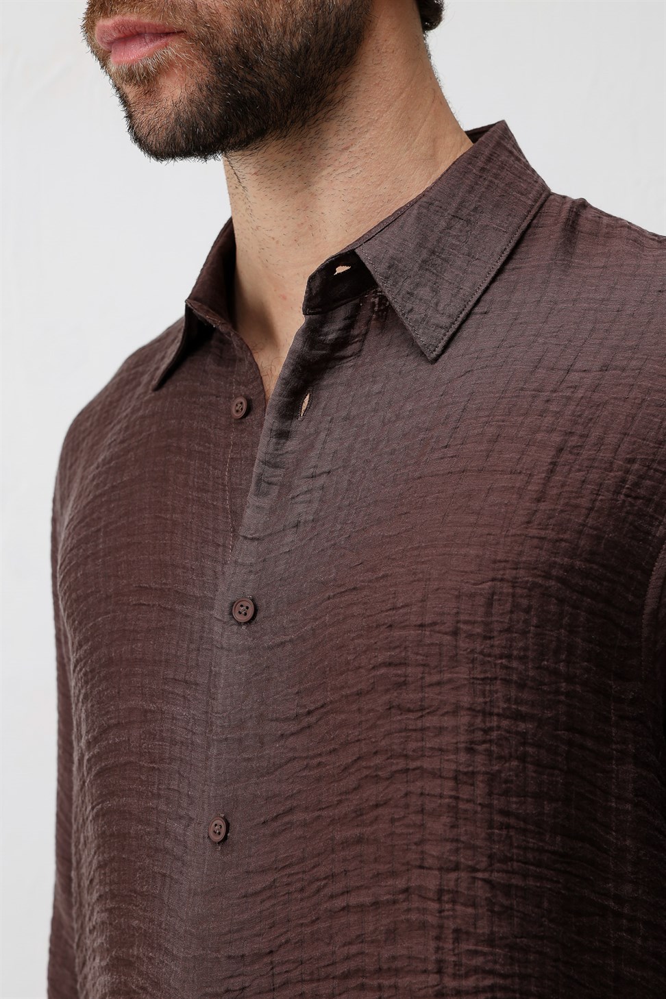 Antioch Kahve Crinkled Relax Fit Erkek Gömlek