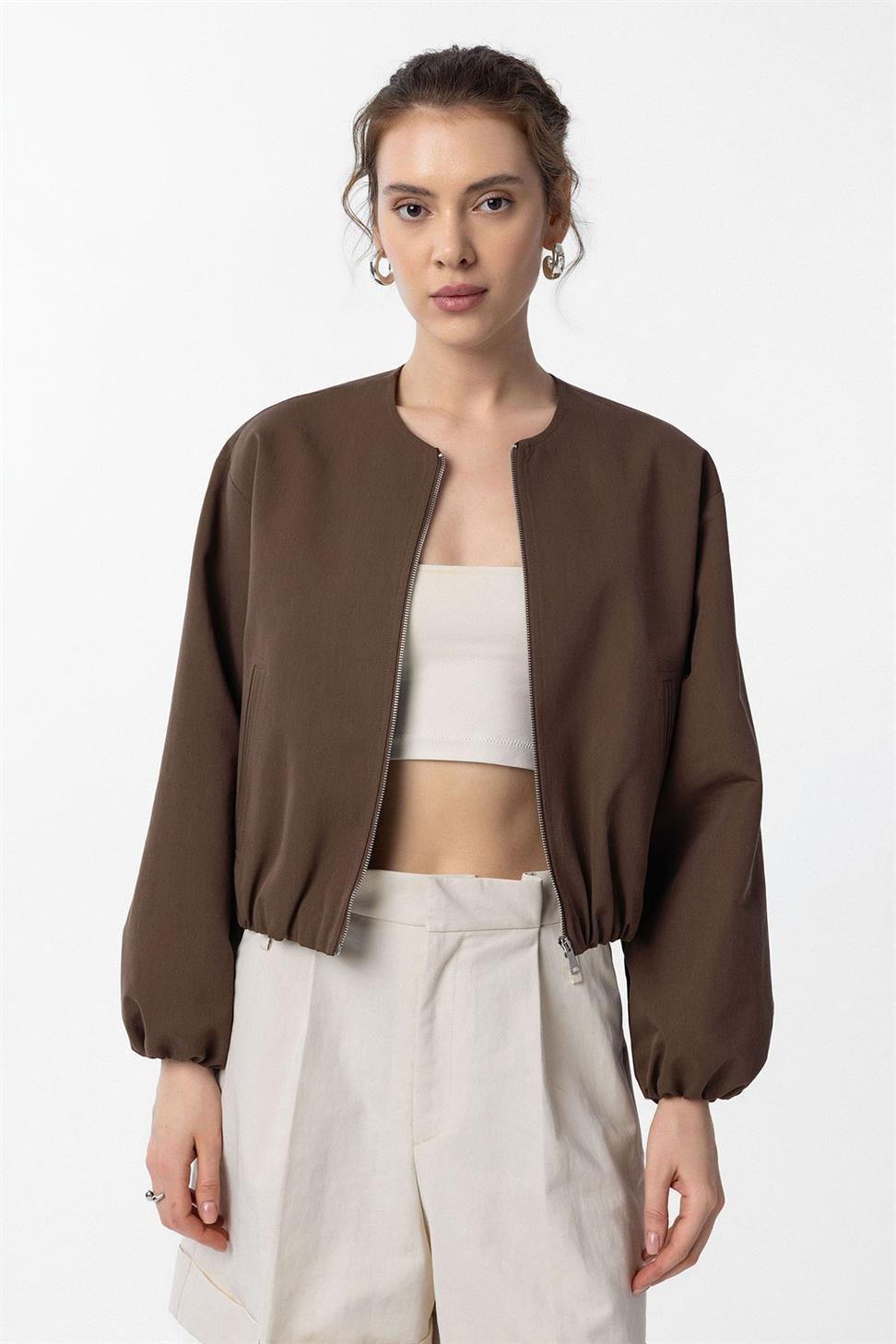 Antioch Kahve Crop Kadın Bomber Mont