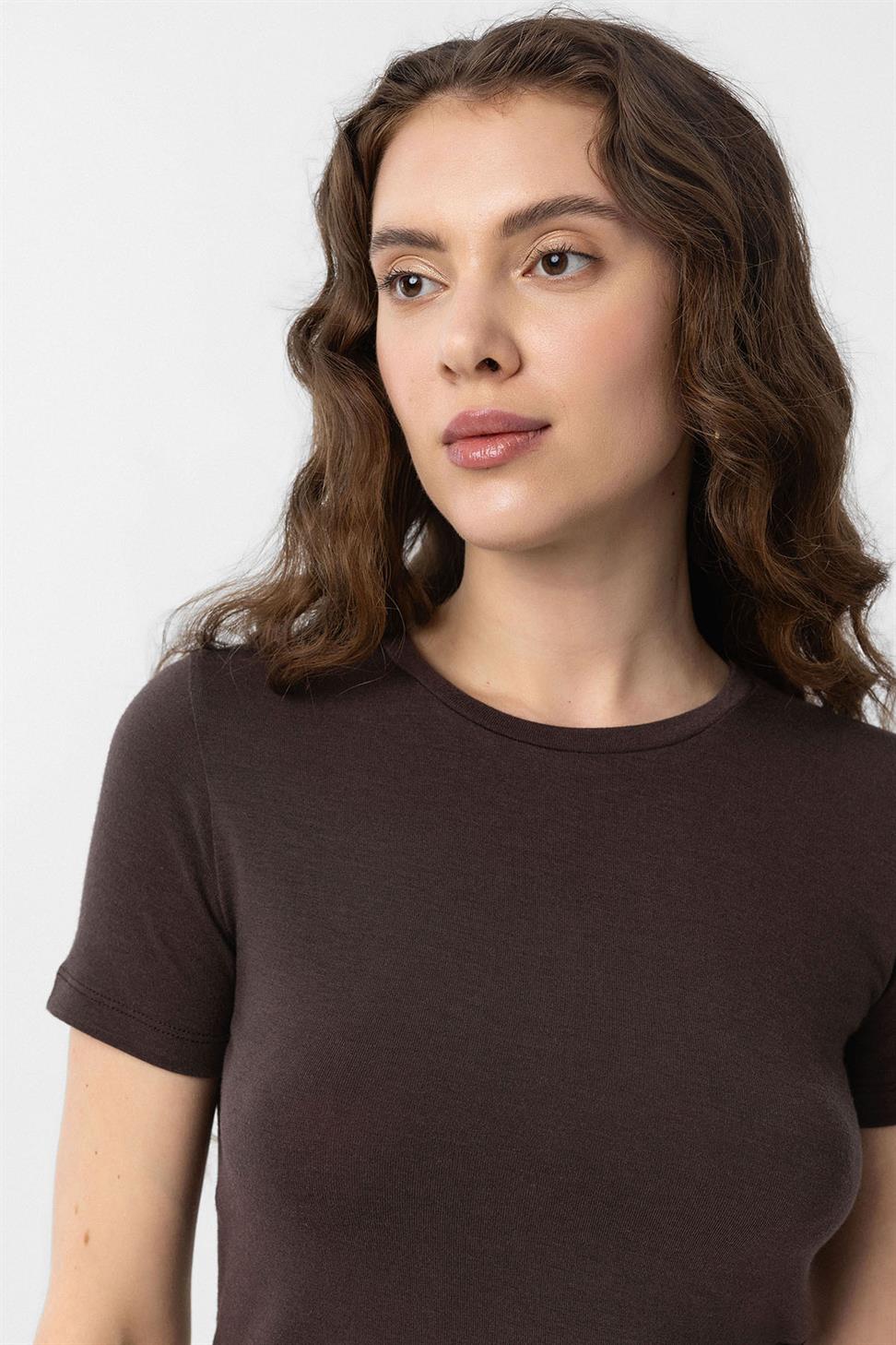 Antioch Kahve Crop Kadın T-Shirt