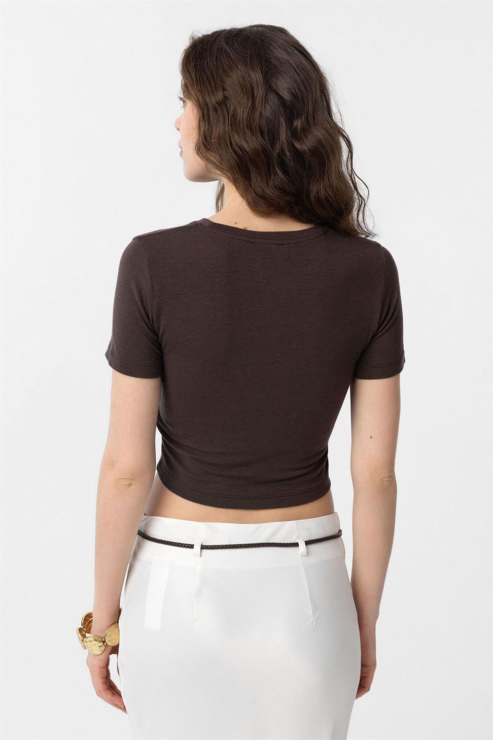 Antioch Kahve Crop Kadın T-Shirt