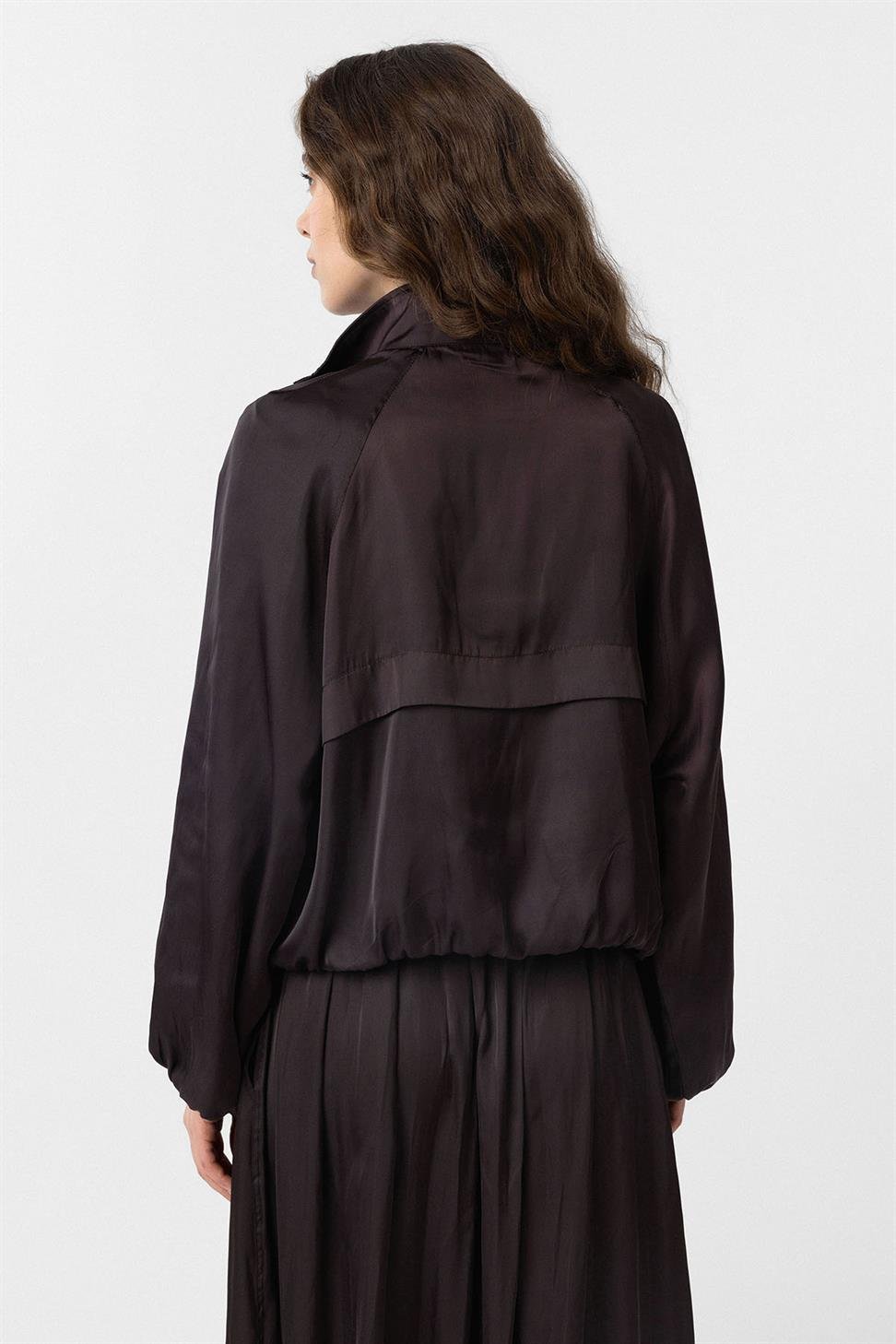 Antioch Kahve Dik Yaka İnce Kadın Bomber Ceket