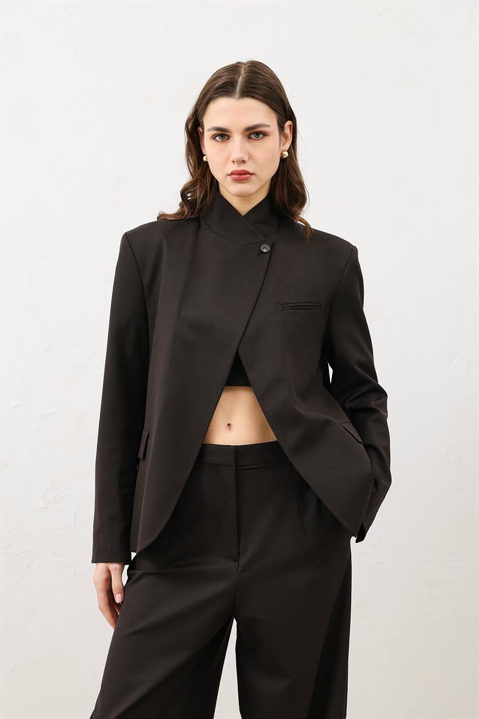 Womens Stand Collar Blazer Jacket