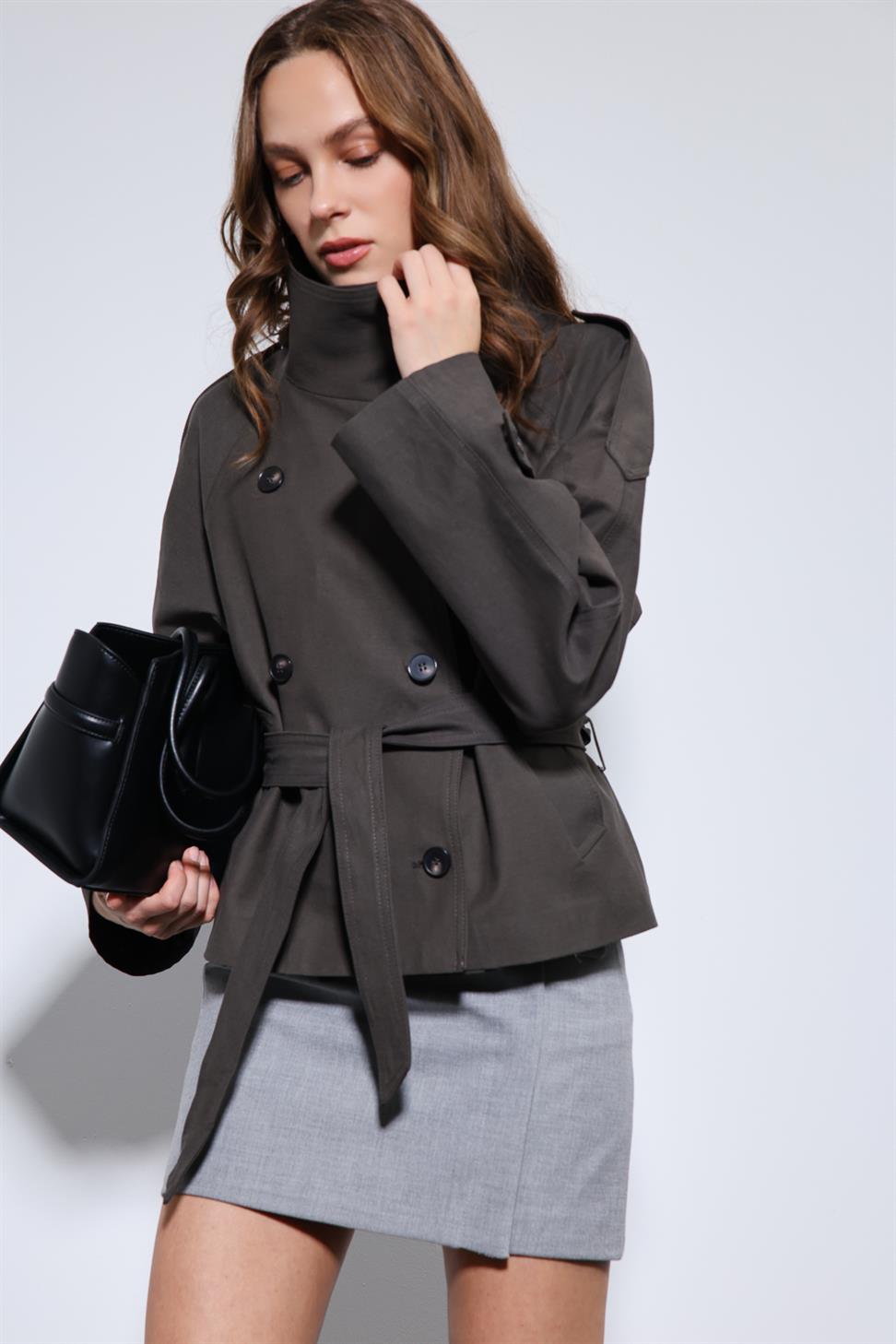 Stand Collar Double-Breasted Trench Coat