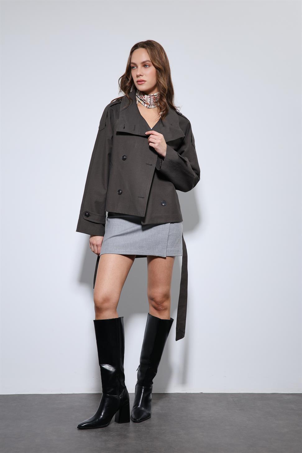 Stand Collar Double-Breasted Trench Coat