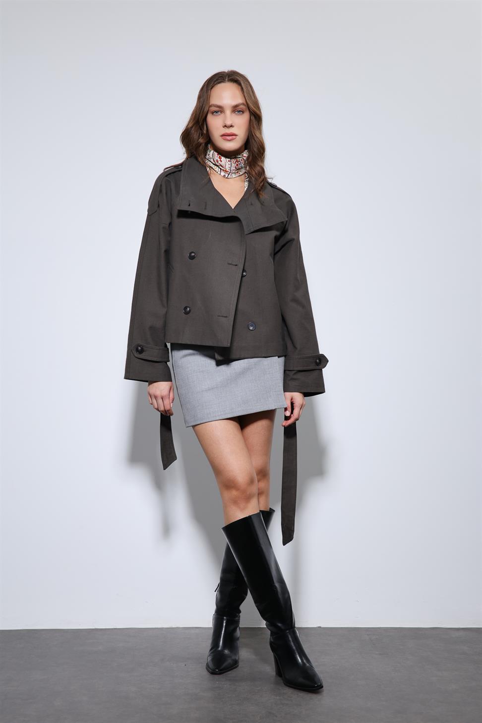 Stand Collar Double-Breasted Trench Coat