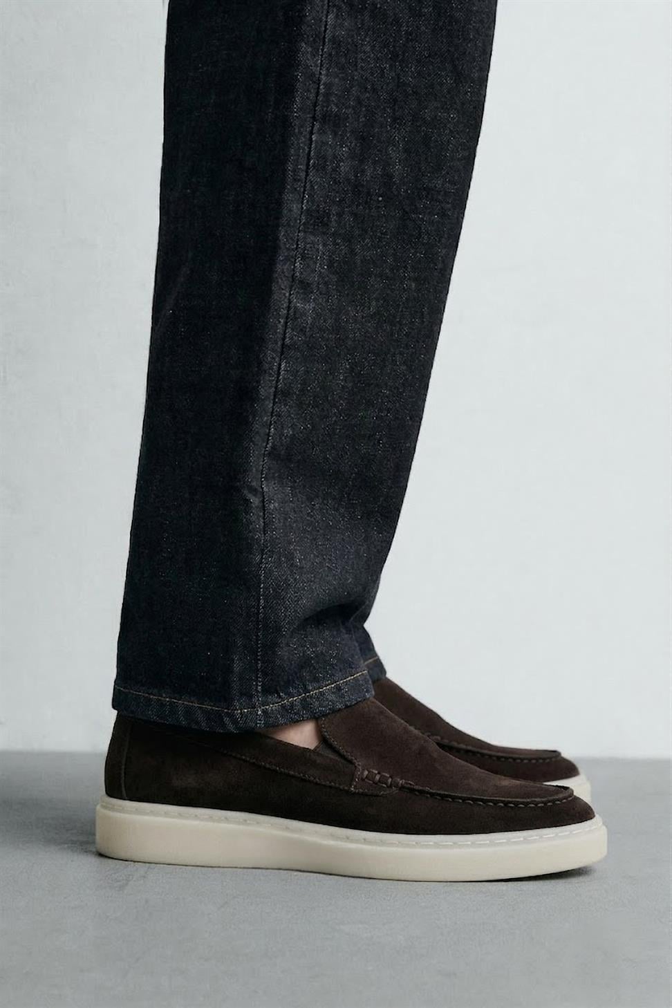 Antioch Kahve Dikişli Burunlu Süet Deri Makosen