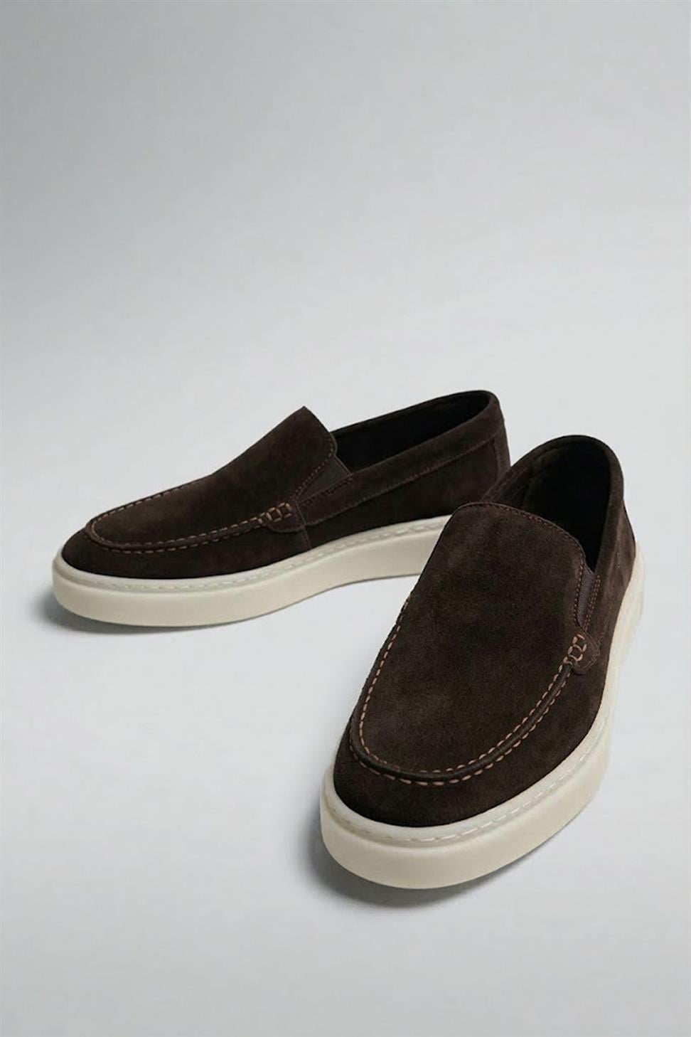 Antioch Kahve Dikişli Burunlu Süet Deri Makosen