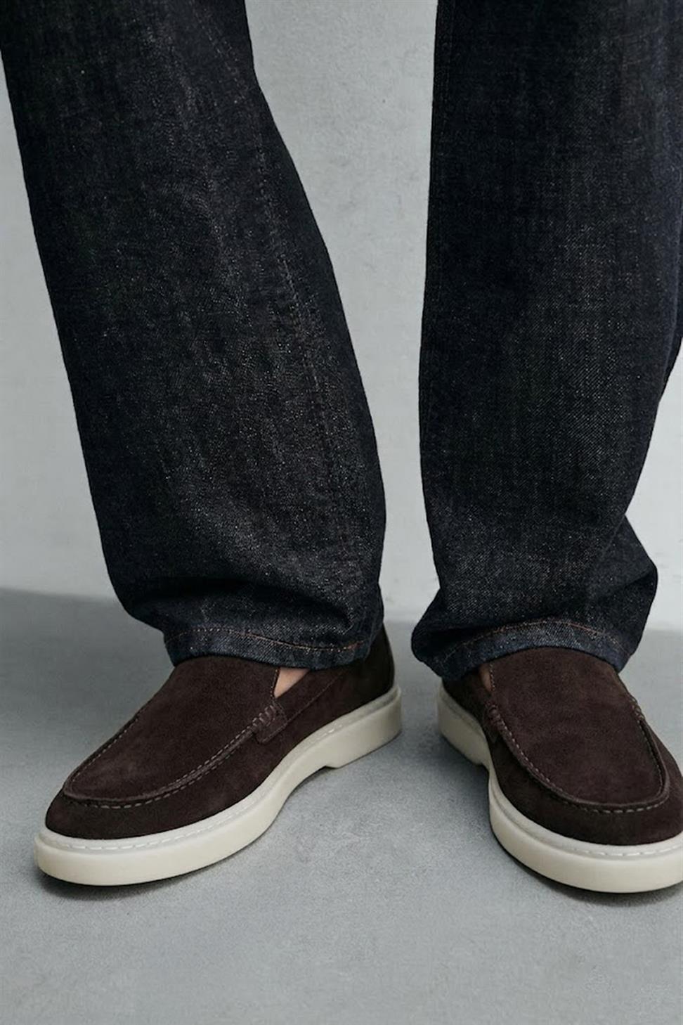 Antioch Kahve Dikişli Burunlu Süet Deri Makosen