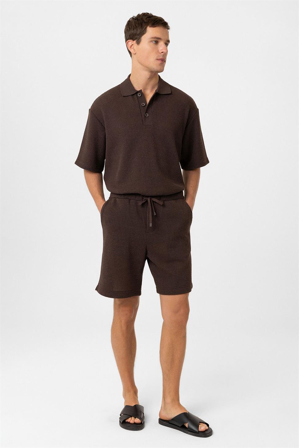 Antioch Kahve Dokulu Relaxed Erkek Şort