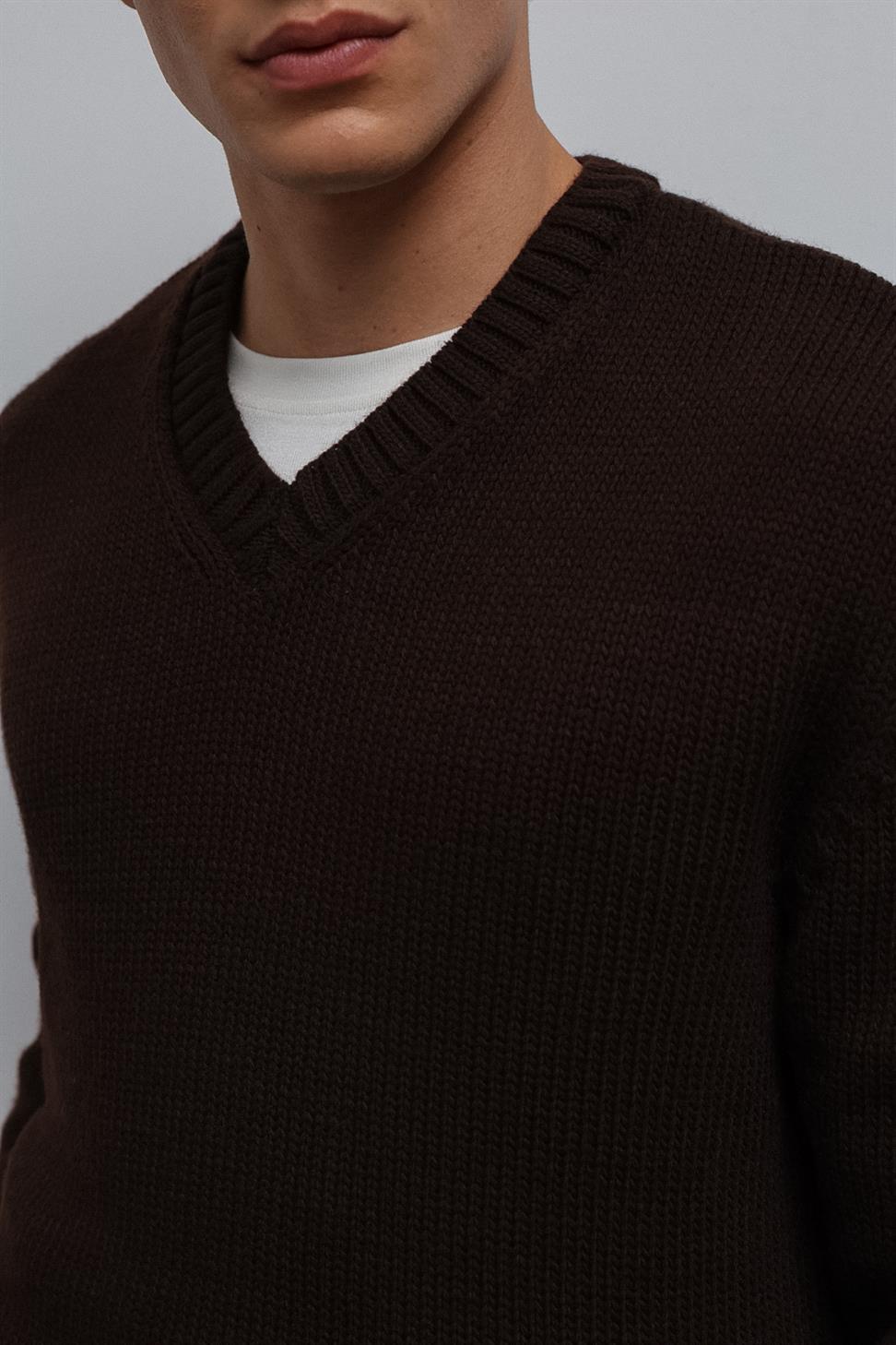 Antioch Kahve Dokulu V Yaka Erkek Kazak