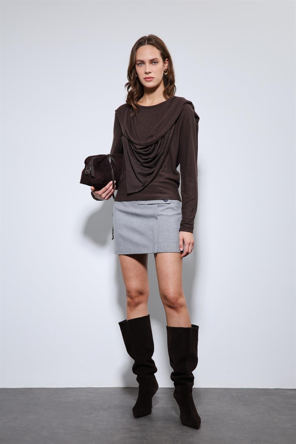 Antioch Kahve Drapeli Şal Detaylı Top