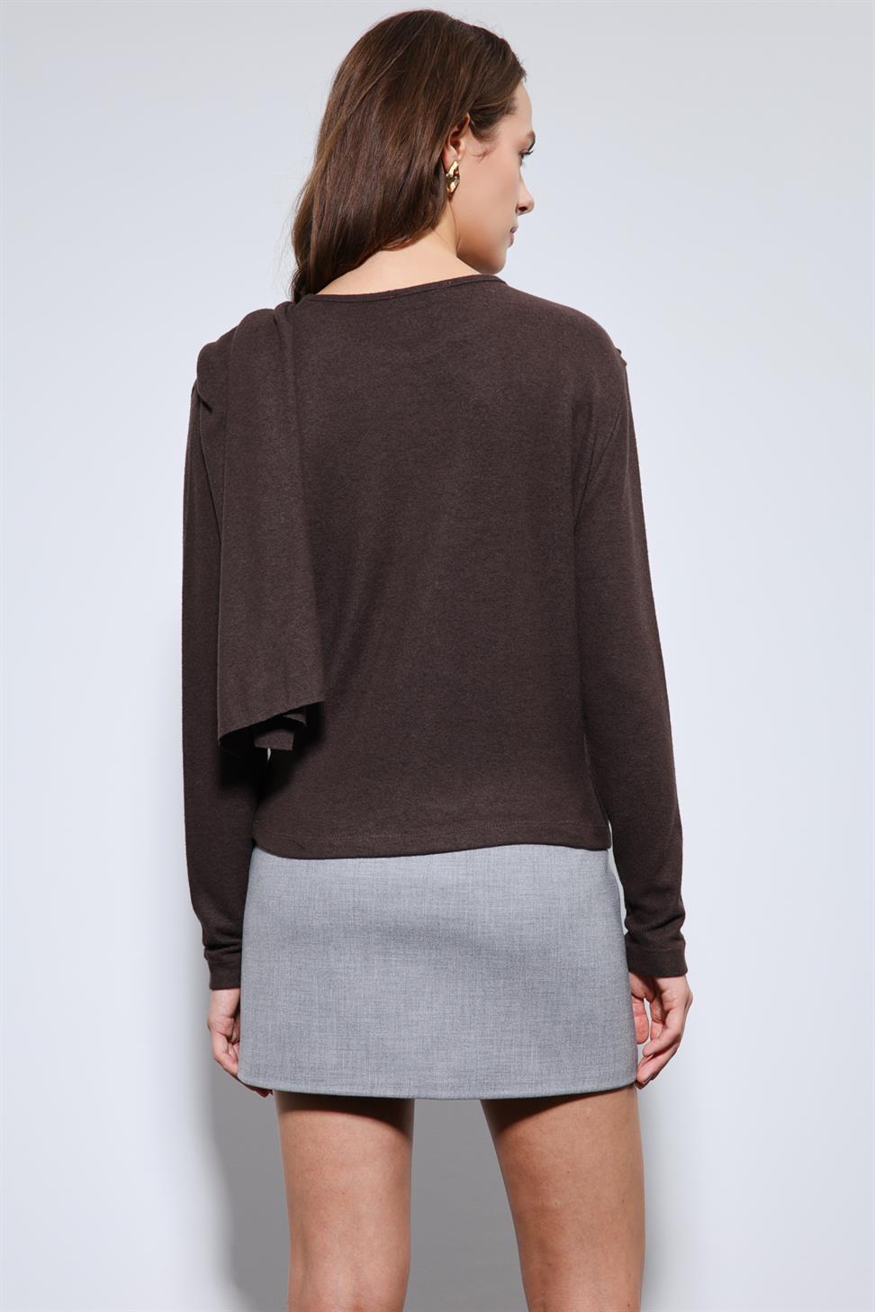 Antioch Kahve Drapeli Şal Detaylı Top