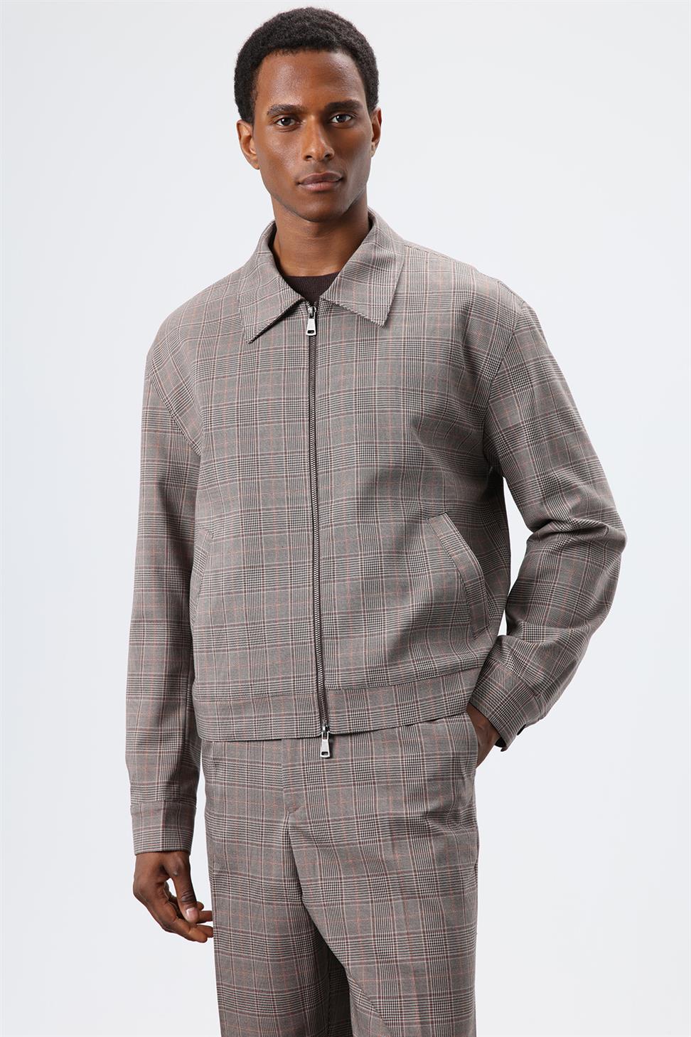 Antioch Kahve Ekoseli Mevsimlik Erkek Mont