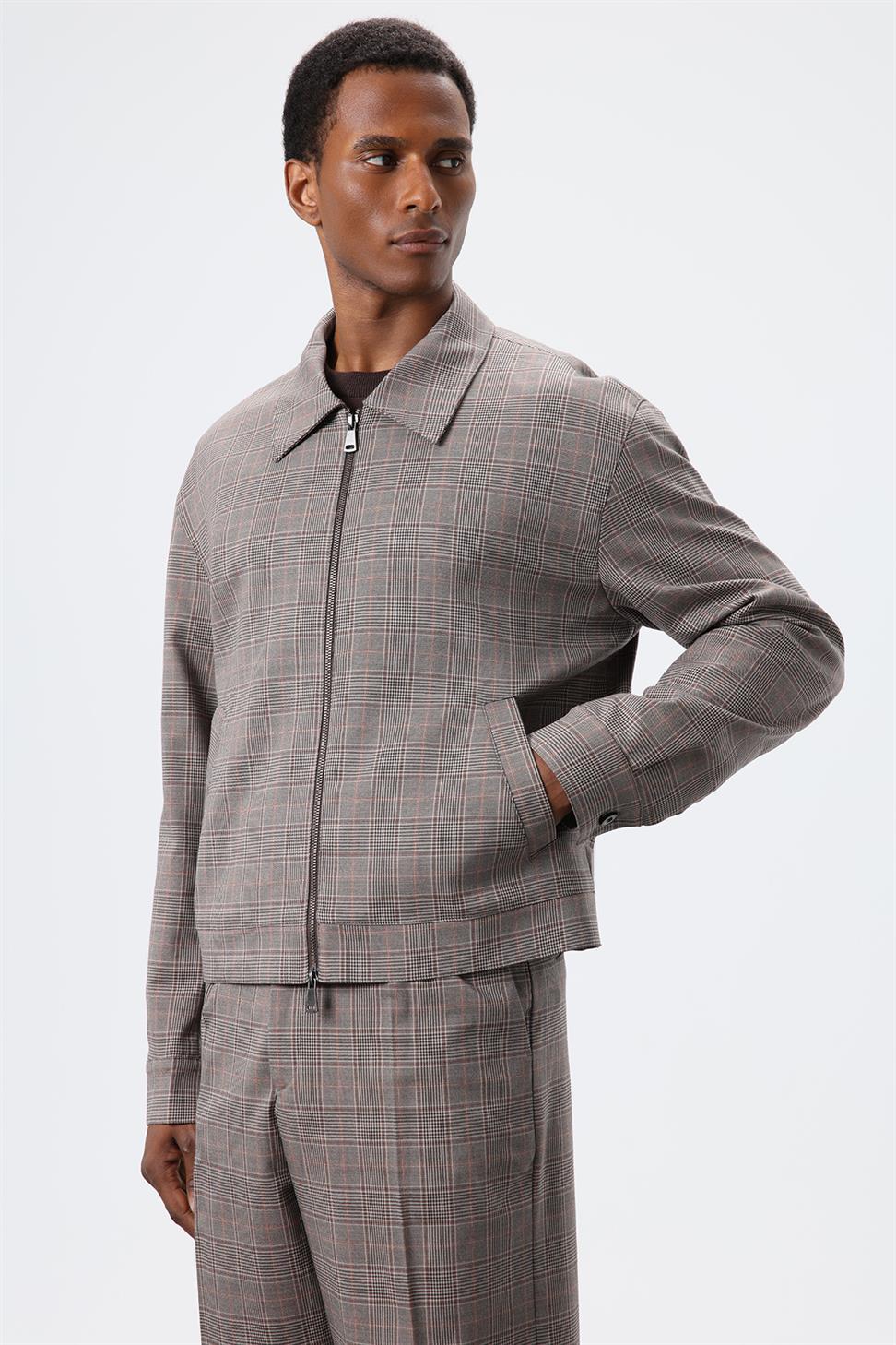 Antioch Kahve Ekoseli Mevsimlik Erkek Mont