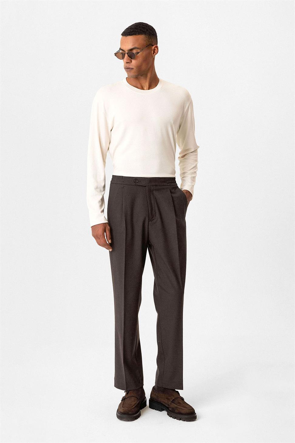 Antioch Kahve Elastik Belli Baggy Erkek Pantolon