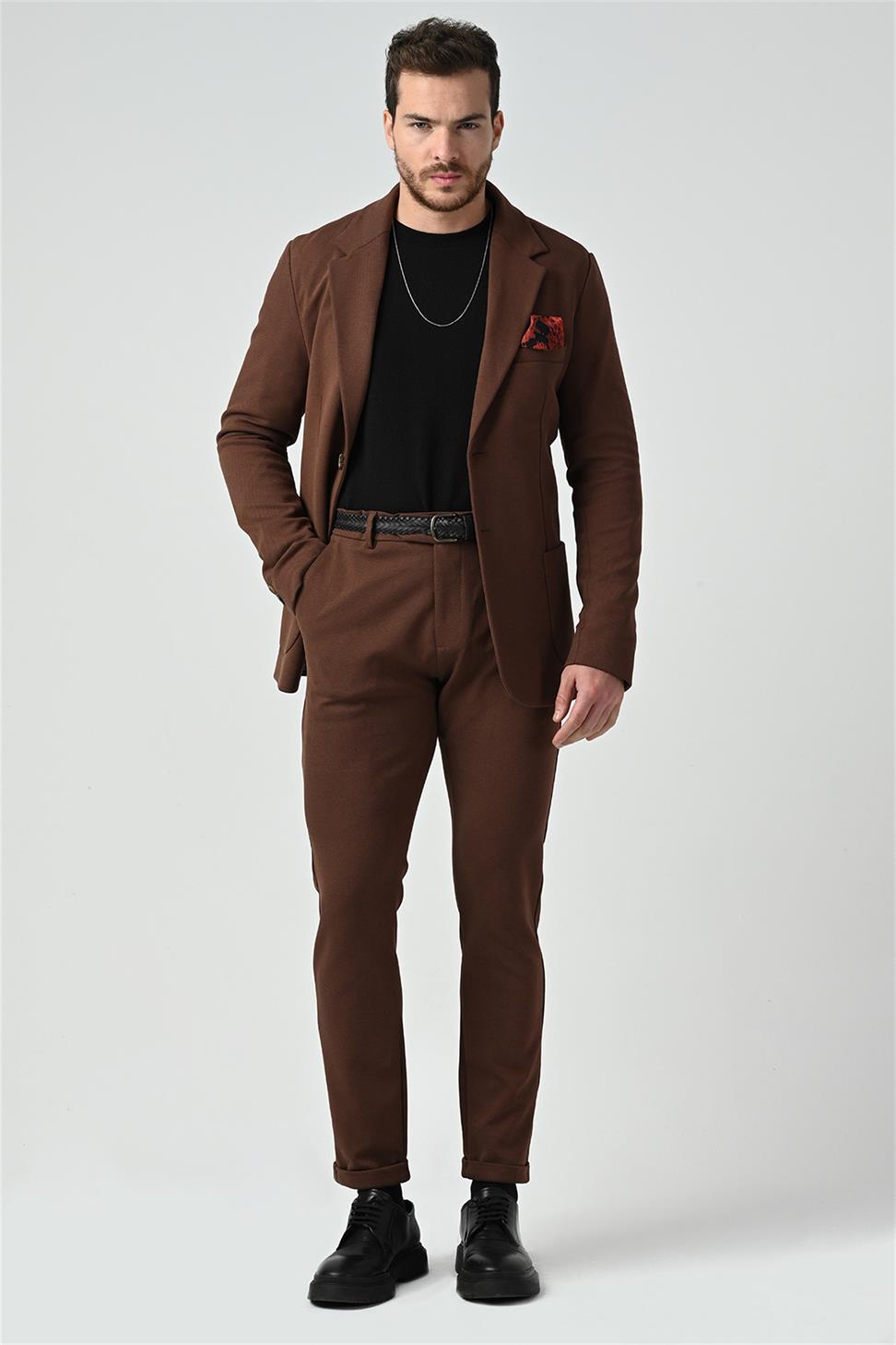 Antioch Kahve Erkek Astarsız Ceket Pantolon Takım