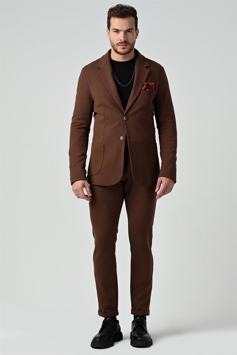 Antioch Kahve Erkek Astarsız Ceket Pantolon Takım