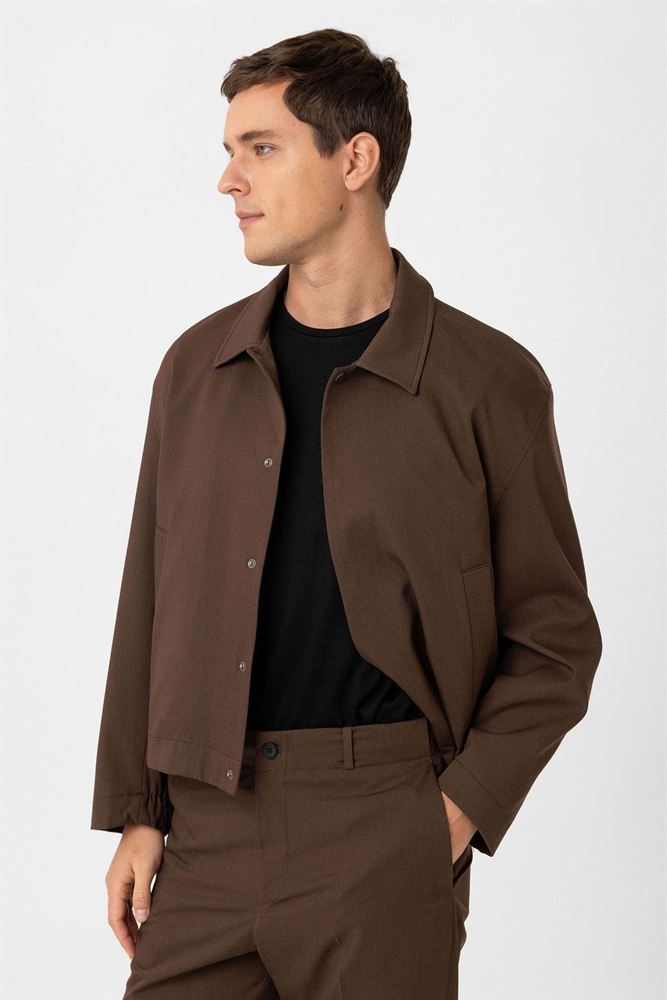 Antioch Kahve Gizli Düğme Mevsimlik Relax Fit Erkek Mont