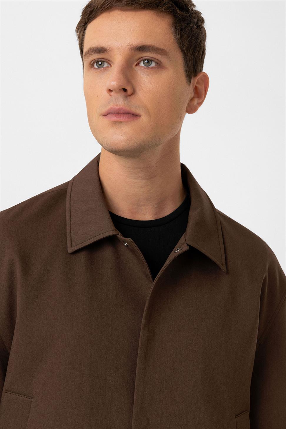 Antioch Kahve Gizli Düğme Mevsimlik Relax Fit Erkek Mont