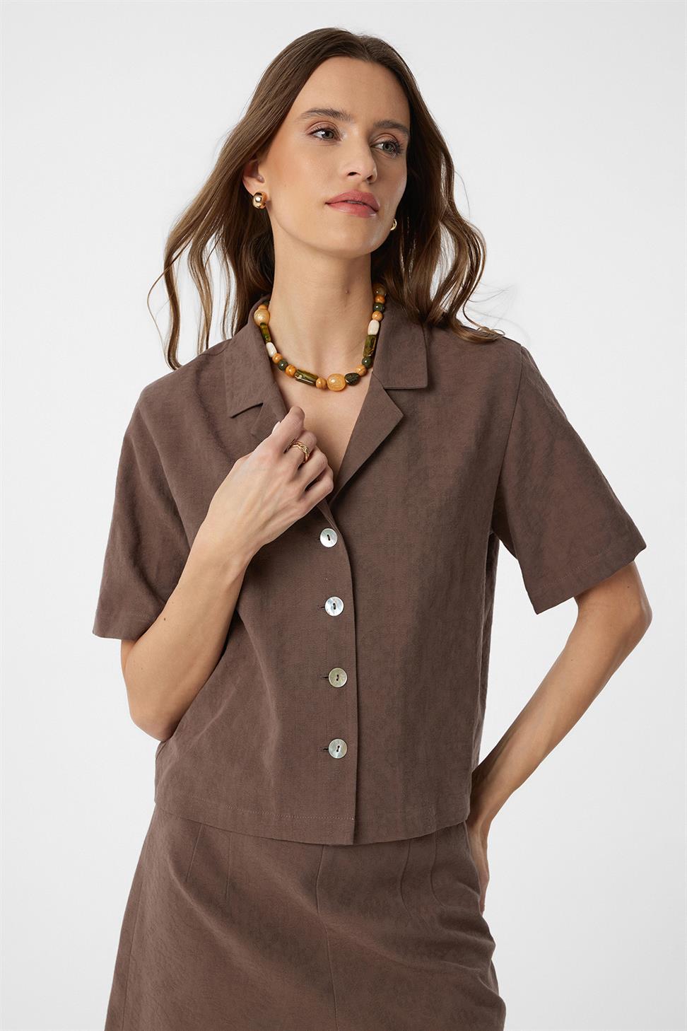 Antioch Kahve Gömlek Şort Kadın Takım