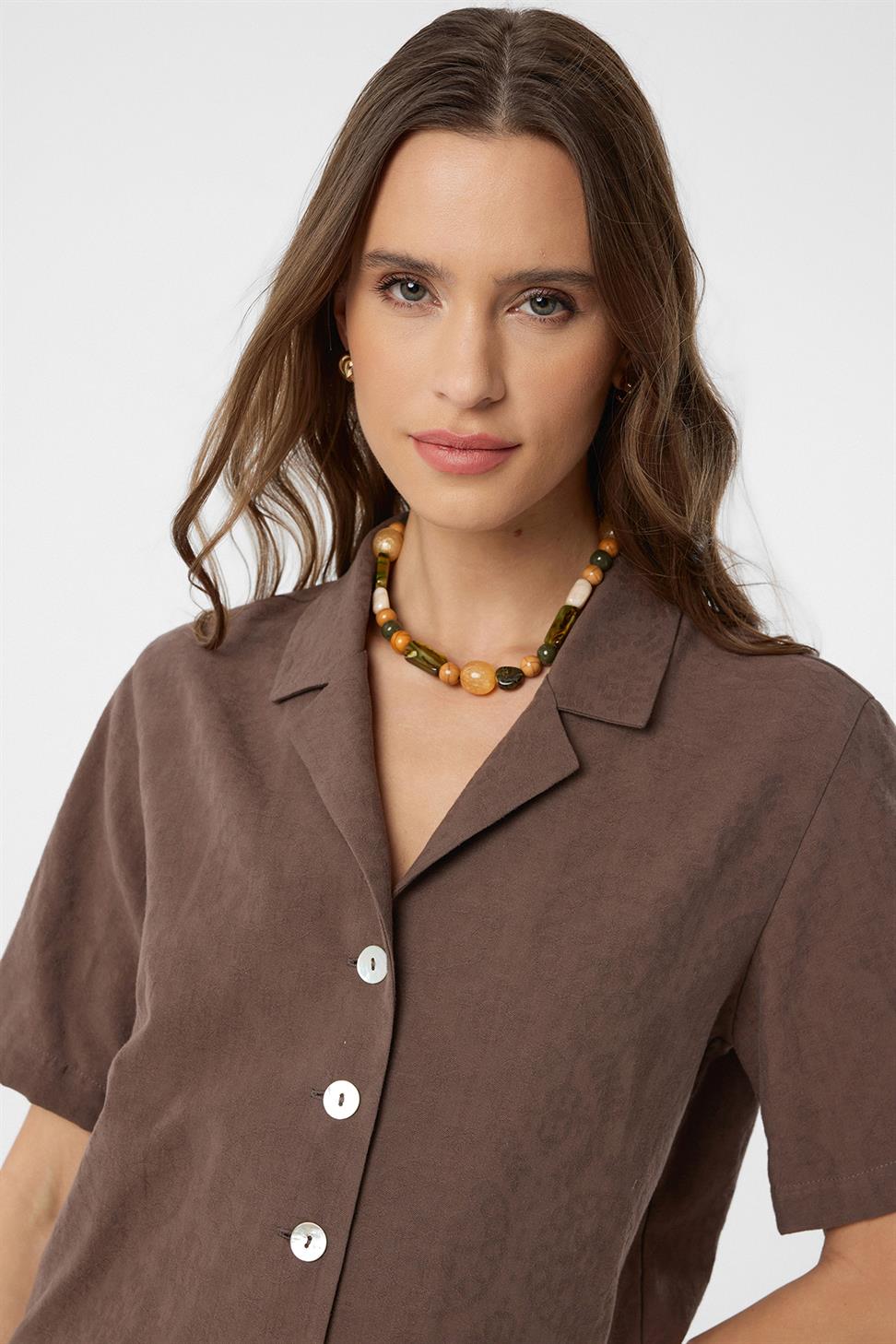 Antioch Kahve Gömlek Şort Kadın Takım