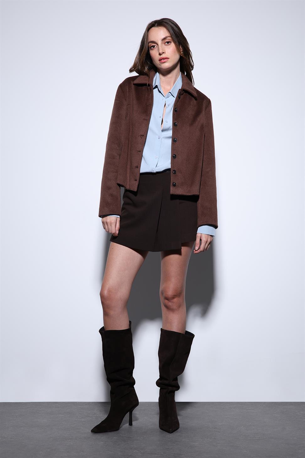 Antioch Kahve Gömlek Yaka Kısa Kaşe Ceket