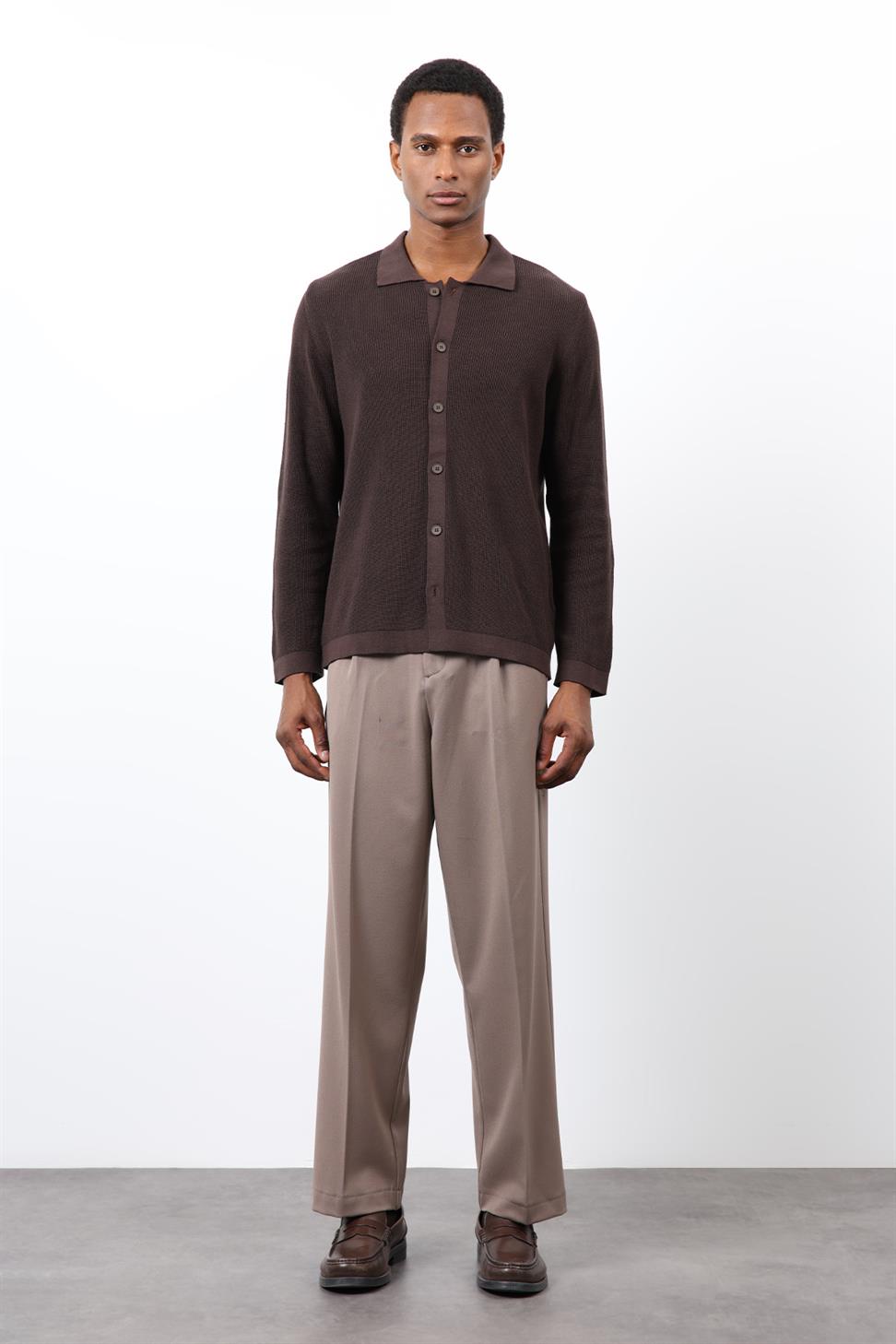 Antioch Kahve İnce Örgü Triko Erkek Hırka