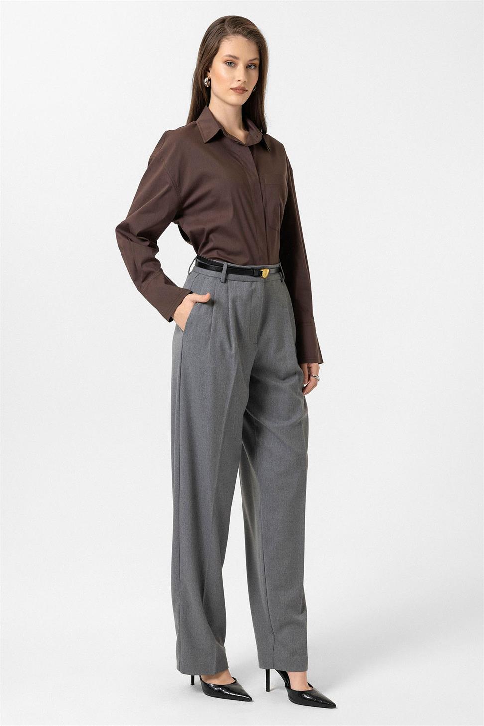 Antioch Kahve Kadın Basic Oversize Gömlek