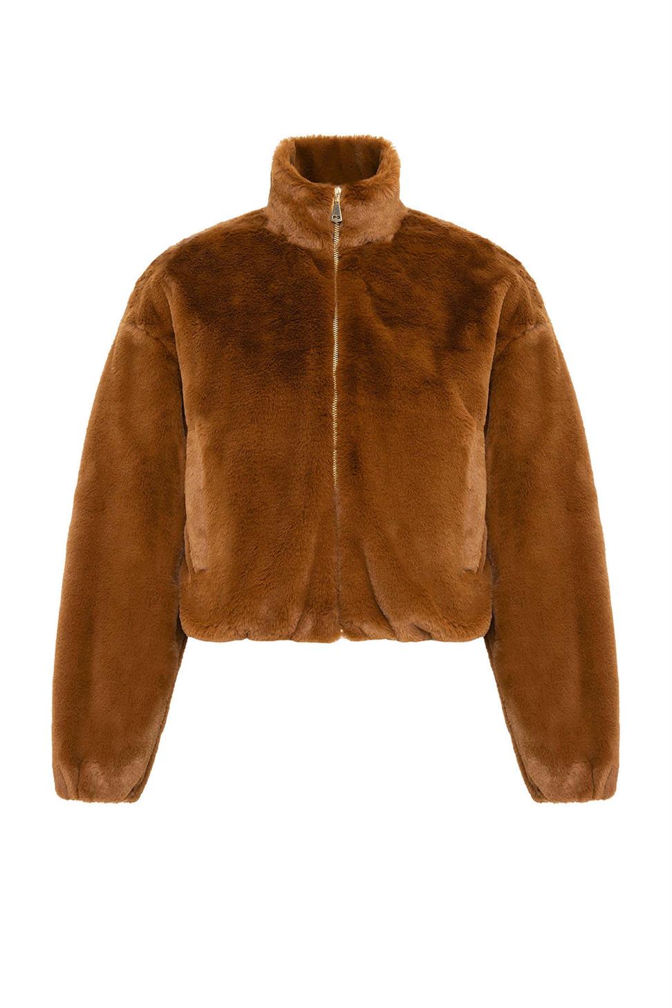 Antioch Kahve Kadın Bel Lastikli Suni Kürk Mont