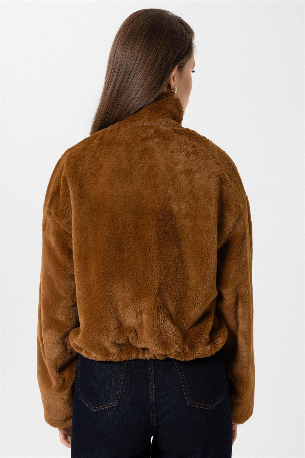 Antioch Kahve Kadın Bel Lastikli Suni Kürk Mont