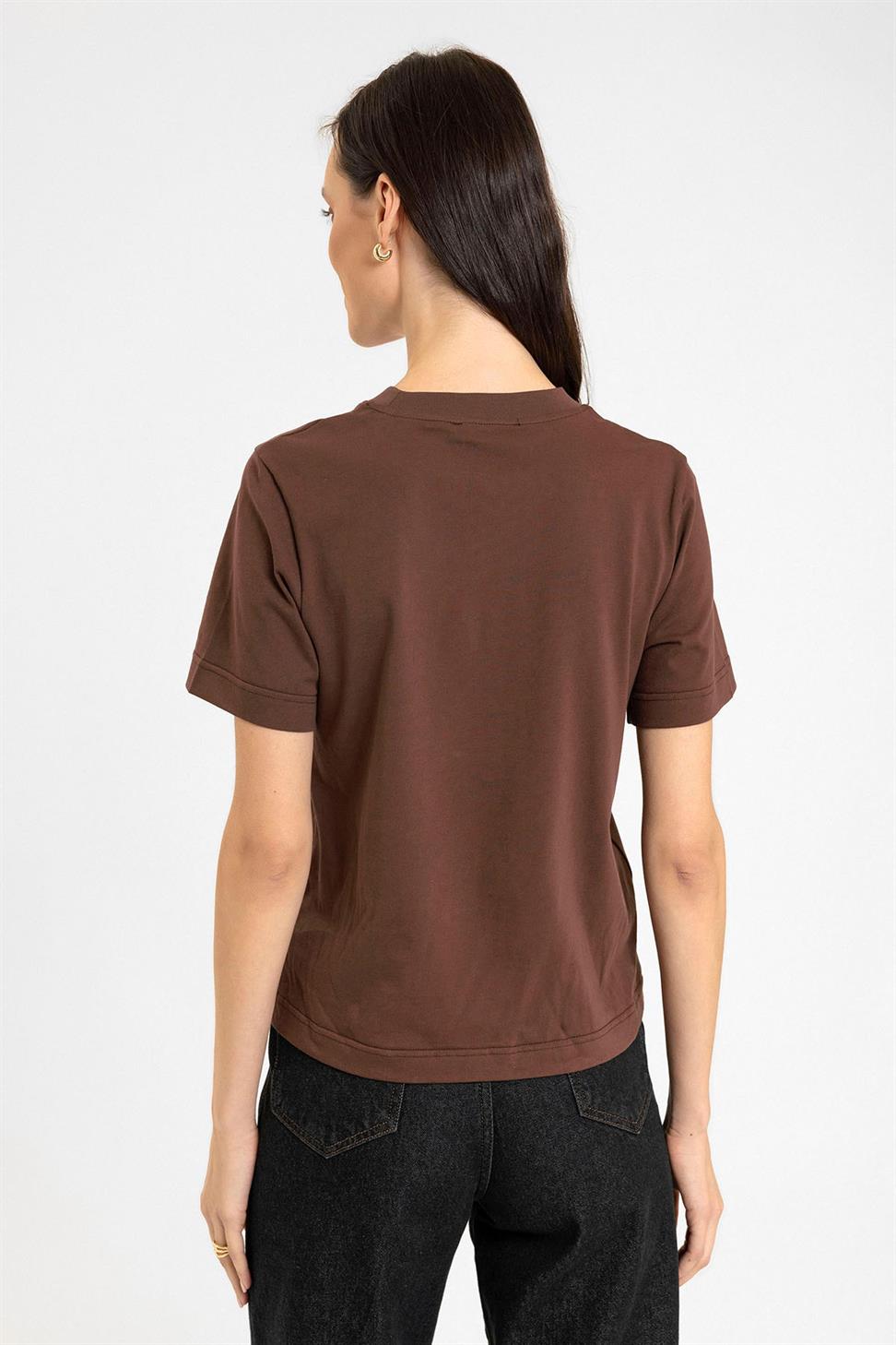 Antioch Kahve Kadın Bisiklet Yaka Basic T-Shirt