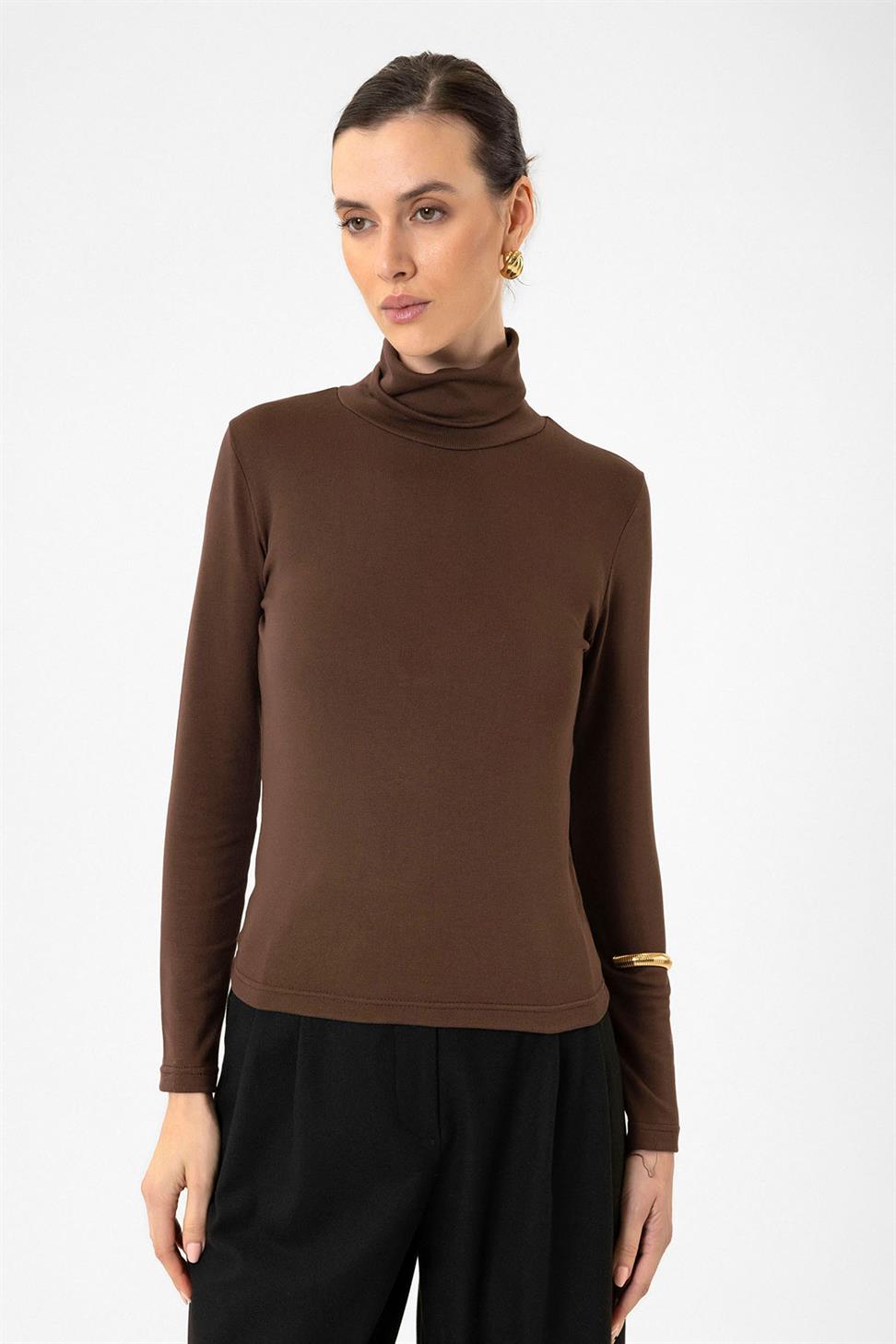 Antioch Kahve Kadın Boğazlı Triko Kazak