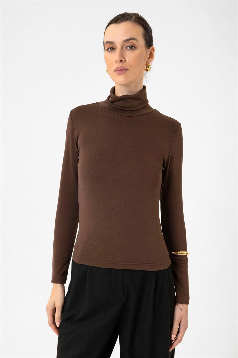 Antioch Kahve Kadın Boğazlı Triko Kazak