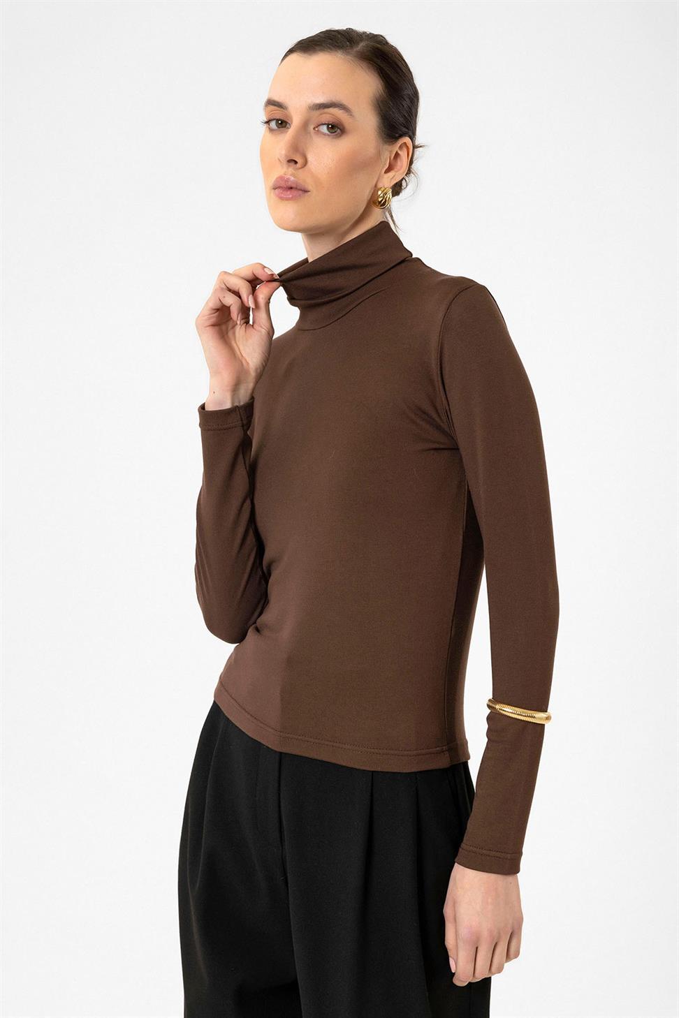 Antioch Kahve Kadın Boğazlı Triko Kazak