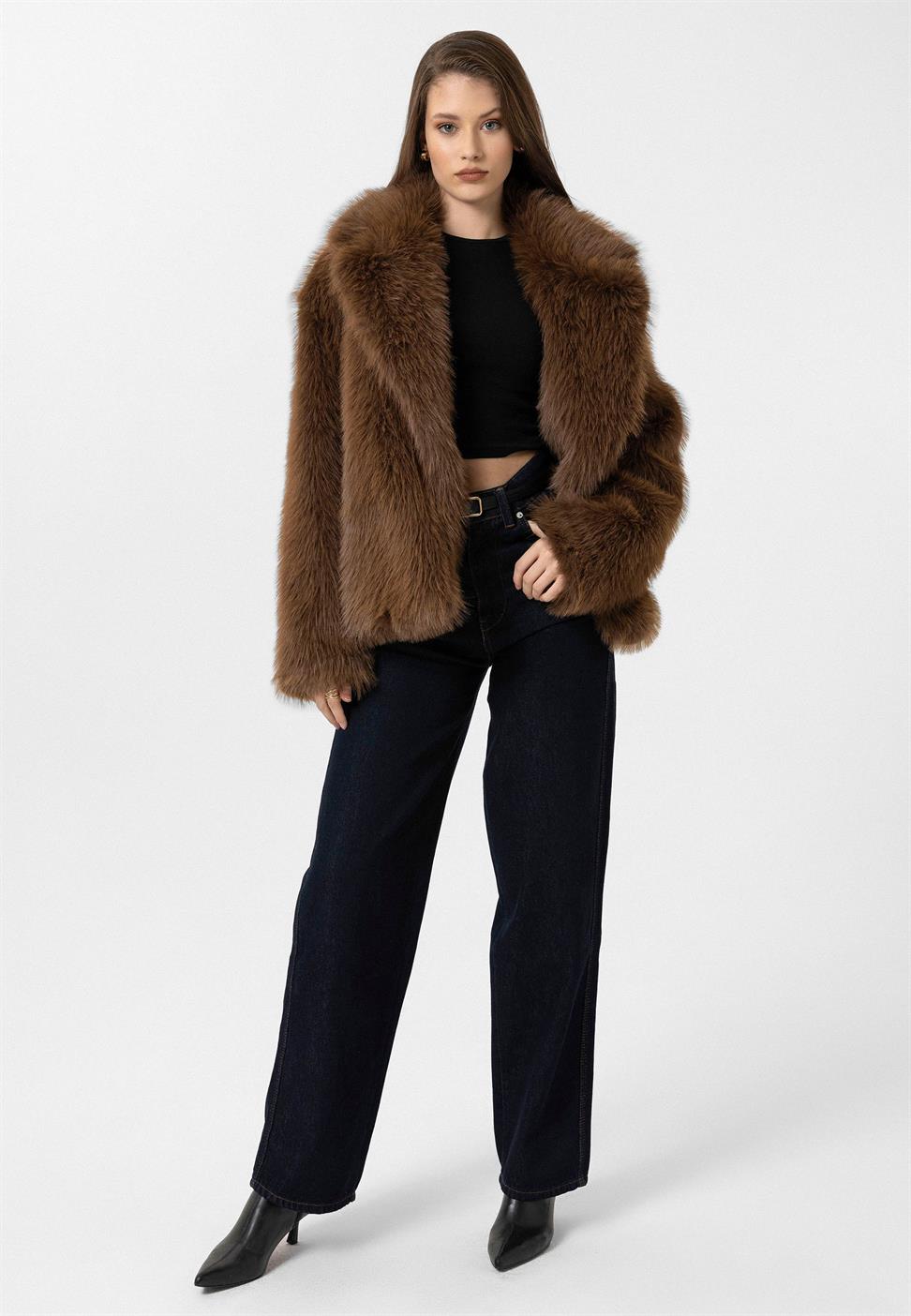 Antioch Kahve Kadın Ceket Yaka Suni Kürk Ceket