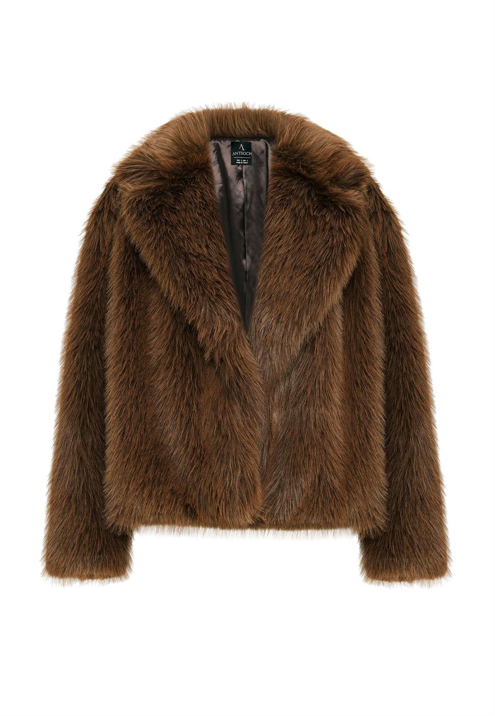 Antioch Kahve Kadın Ceket Yaka Suni Kürk Ceket