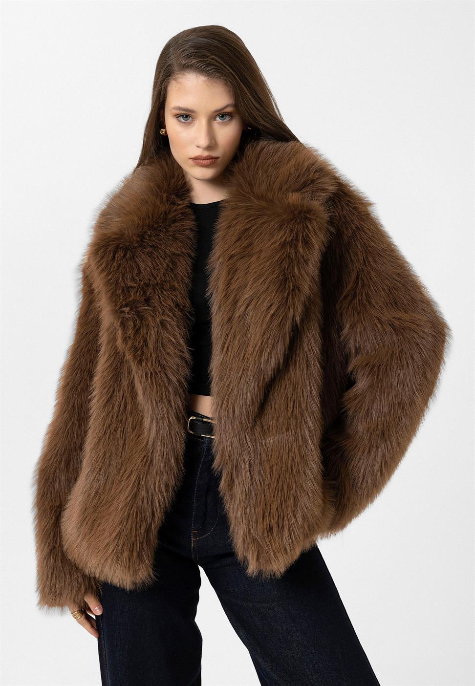 Antioch Kahve Kadın Ceket Yaka Suni Kürk Ceket
