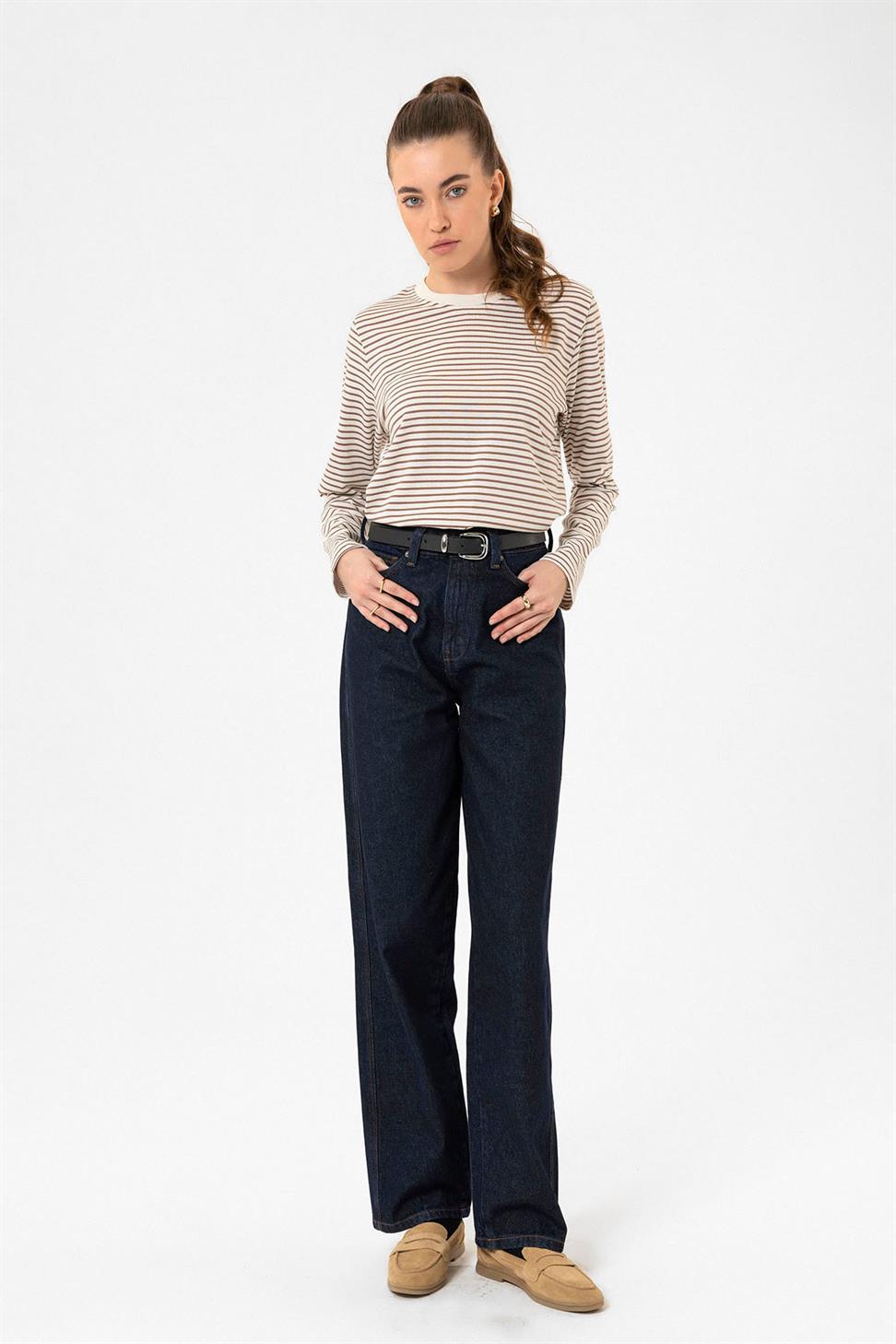 Antioch Kahve Kadın Çizgili Mevsimlik Kazak