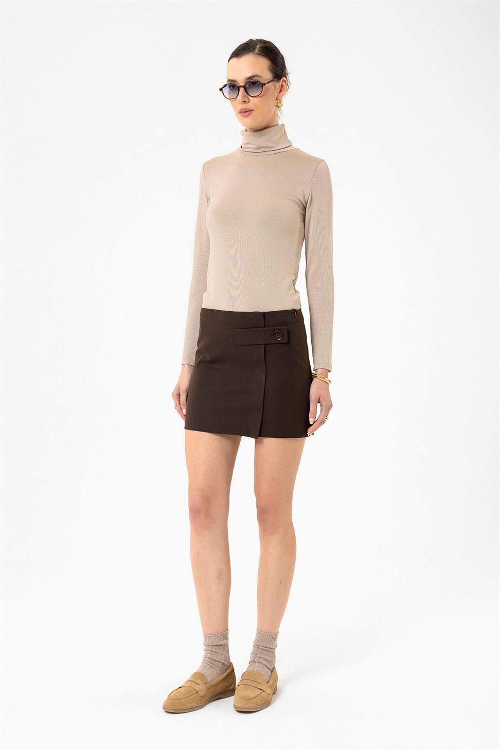 Antioch Kahve Kadın Düğme Detaylı Mini Etek