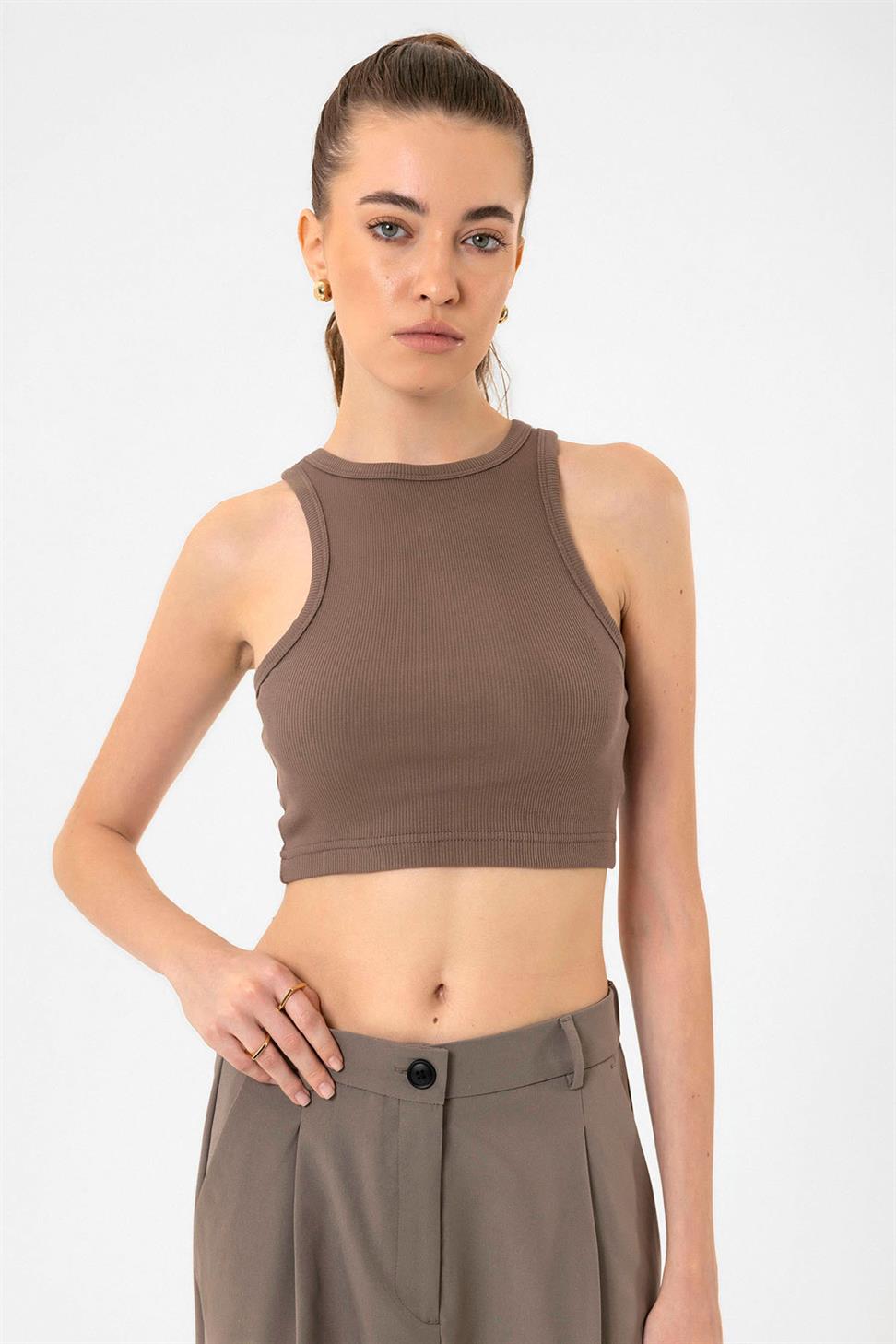 Antioch Kahve Kadın Fitilli Crop Atlet